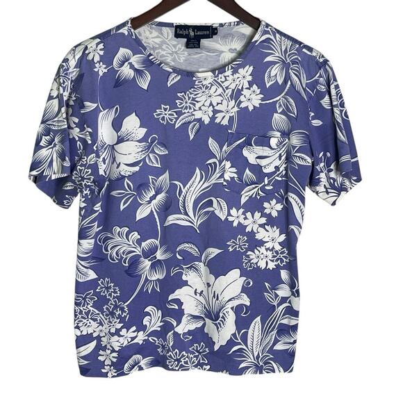 Vintage Ralph Lauren Lot of 2 Pocket Tee Size M 100% Cotton Floral Pink Purple - Picture 2 of 12